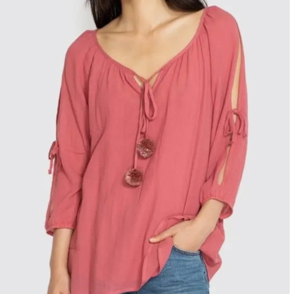 Johnny Was Tops - NWT Johnny Was guava gauze pom pom top xs women
